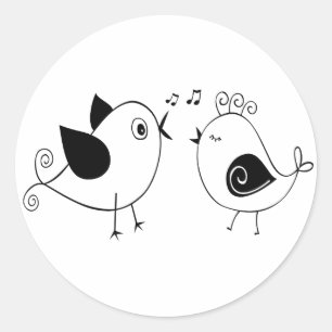 Liefdesvogels Zwart Wit Trouwfeest Bruidsuitnodigi Ronde Sticker