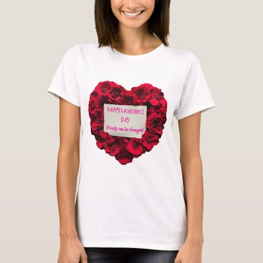 Liefdesvormig rood rozenbloemontwerp voor Valentij T-shirt (Voorkant)