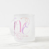 Liefdeswoord & bloemen met pijl matglas koffiemok (Voorkant links)