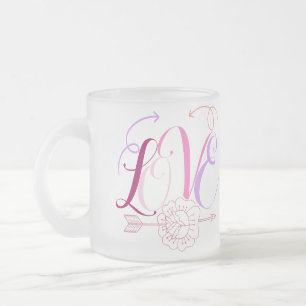 Liefdeswoord & bloemen met pijl matglas koffiemok