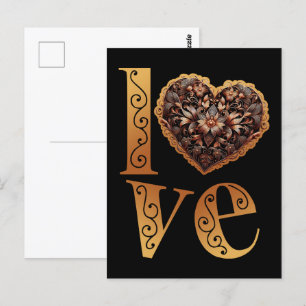 Liefdeswoord met romantisch filigraan roze hart briefkaart