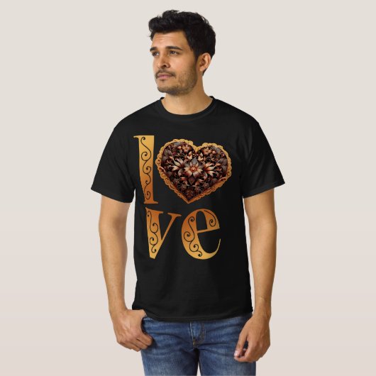 Liefdeswoord met romantisch filigraan roze hart t-shirt (Voorkant volledig)