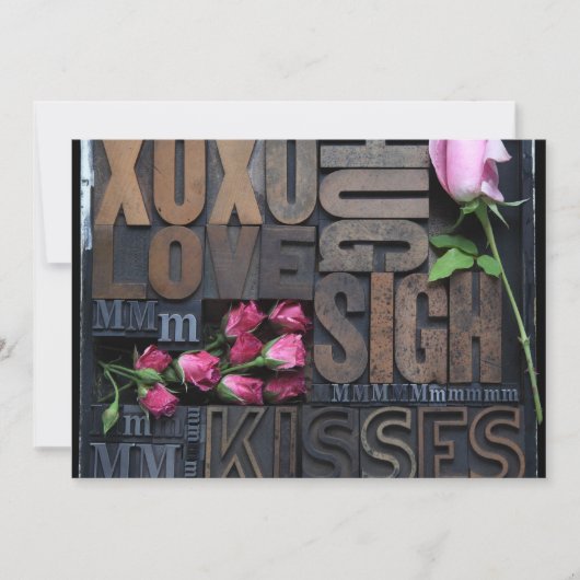 liefdeswoorden in letterpress-type uitnodiging (Voorkant)