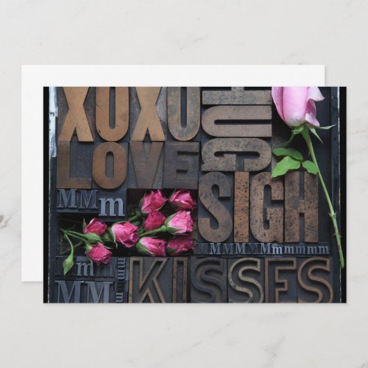 liefdeswoorden in letterpress-type uitnodiging (Voorkant / Achterkant)