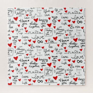 Liefdeszinnen, doodle harten, valentijnen patroon. legpuzzel
