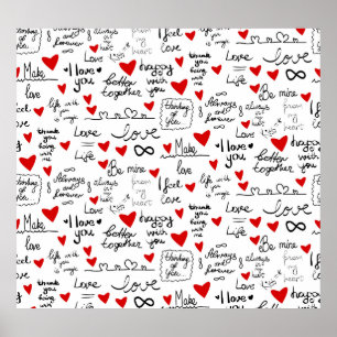 Liefdeszinnen, doodle harten, valentijnen patroon. poster