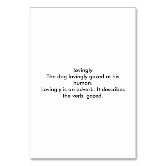 Liefdevol, bijwoord, hond thema lezing flashcards kaart (Achterkant)