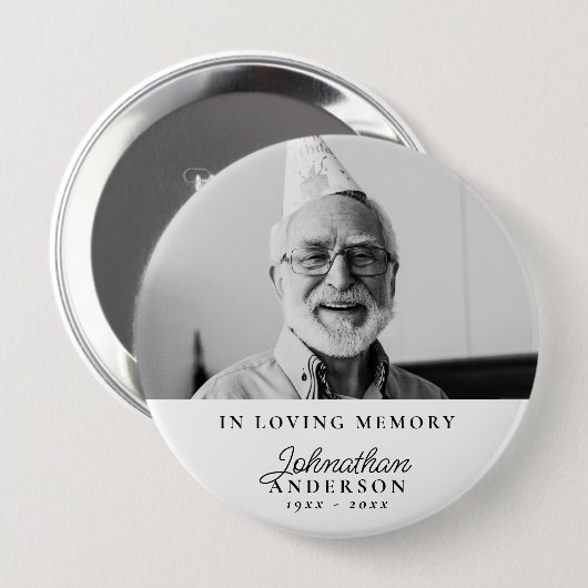 Liefdevol geheugen Moderne zwart-wit foto begrafen Ronde Button 4,0 Cm (Voorkant /achterkant)