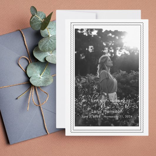 Liefdevol Geheugen Script Framed Photo Funeral Pro Kaart
