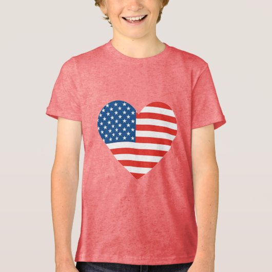 Liefdevol hart gevormd Amerikaanse vlag ontwerp Tri-Blend Shirt (Voorkant)