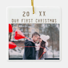 Liefdevol Koppel 1e Kerstmis Keepsake 2 Foto's Keramisch Ornament