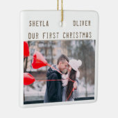 Liefdevol Koppel 1e Kerstmis Keepsake 2 Foto's Keramisch Ornament (Rechts)