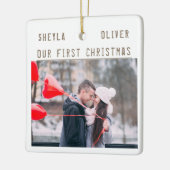 Liefdevol Koppel 1e Kerstmis Keepsake 2 Foto's Keramisch Ornament (Links)