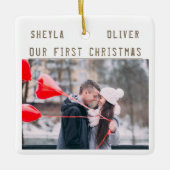Liefdevol Koppel 1e Kerstmis Keepsake 2 Foto's Keramisch Ornament (Voorkant)