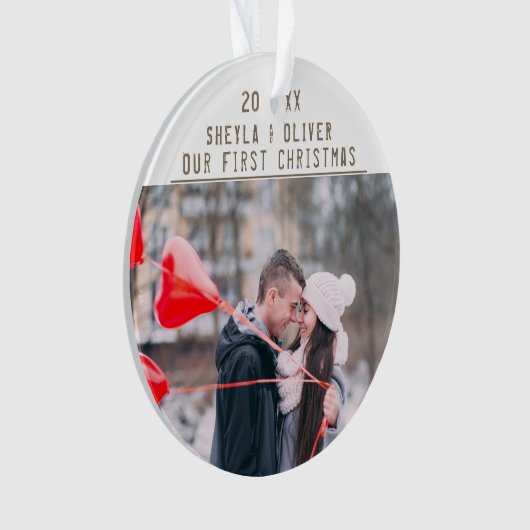 Liefdevol Koppel 1e Kerstmis Keepsake 2 Foto's Ornament (voorkant)