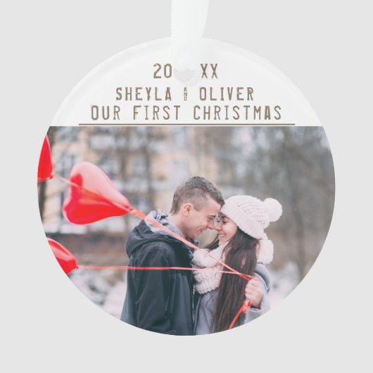 Liefdevol Koppel 1e Kerstmis Keepsake 2 Foto's Ornament (voorkant)