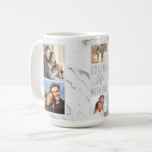 Liefdevol leven met jou - 7 fotocollage grijs marm koffiemok (Voorkant links)