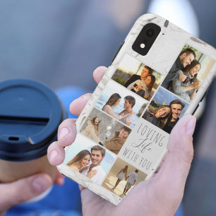 Liefdevol Leven met U Grijs Marmer 7 Fotocollage Case-Mate iPhone Case