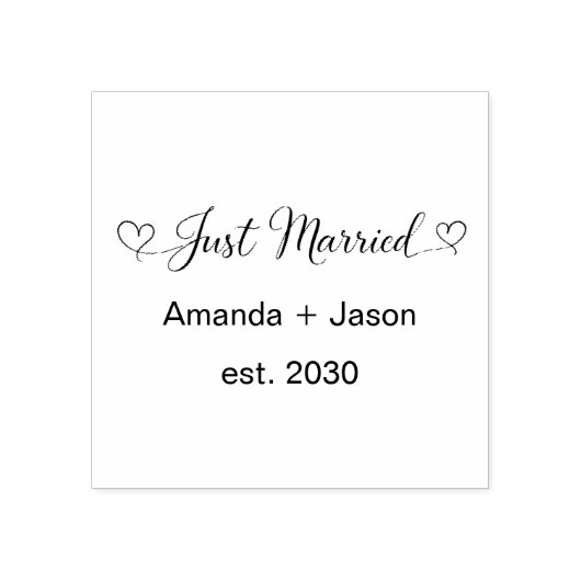 Liefdevol Net Getrouwd Harten Zwarte Script Rubberstempel (Afrduk)