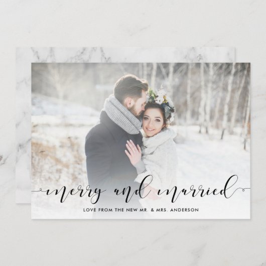 Liefdevol script | Vrolijk en getrouwd met foto Feestdagenkaart (Voorkant / Achterkant)