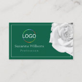 Liefdevol Witte Roos op Groen met Logo en QR Code Visitekaartje (Voorkant)