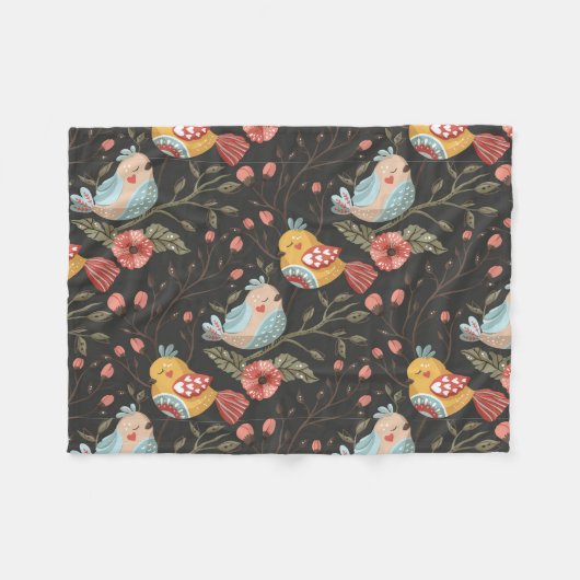 Liefdevolle Boho vogels bloemenpatroon Fleece Deken (Voorkant (Horizontaal))