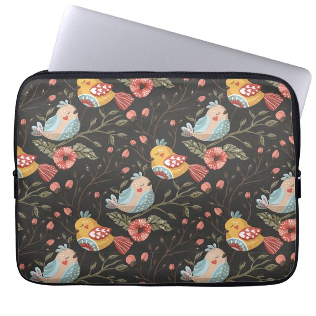 Liefdevolle Boho vogels bloemenpatroon Laptop Sleeve (Voorkant)
