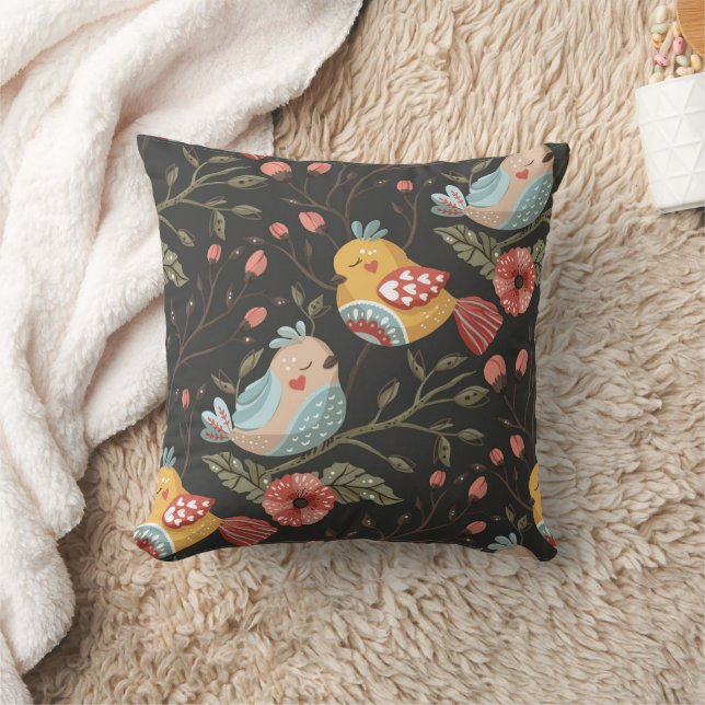 Liefdevolle Boho Vogels Bloemmotief Kussen (Deken)
