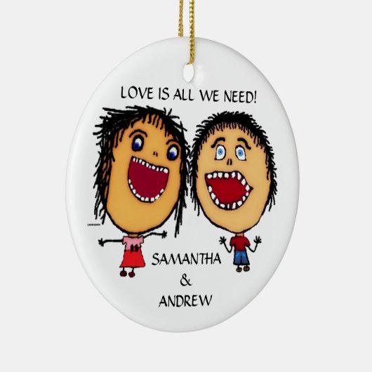 Liefdevolle broer en zus aangepaste kerst keramisch ornament (Rechts)