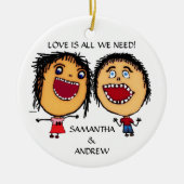 Liefdevolle broer en zus aangepaste kerst keramisch ornament (Voorkant)