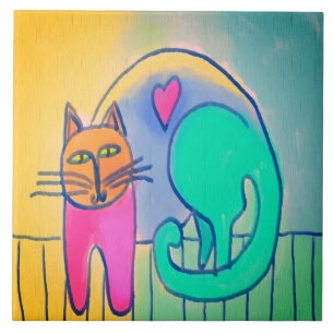 Liefdevolle Cat Abstract digitaal schilderen Tegeltje
