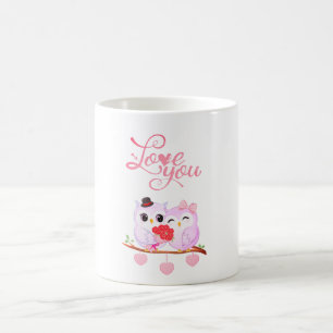 Liefdevolle Cute Uilen Koppel Valentijnshart Roze Koffiemok