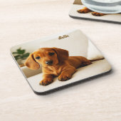 Liefdevolle Dachshund Gepersonaliseerde Onderzette Bier Onderzetter (Linkerzijde)