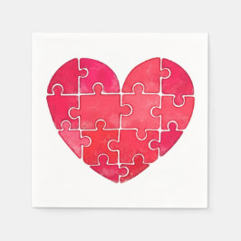 Liefdevolle details: rood puzzelhart in waterverf servet