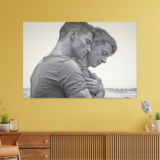 Liefdevolle Gay Couple - Houtskool Schets - Canvas Afdruk (Insitu (Woonkamer))