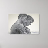 Liefdevolle Gay Couple - Houtskool Schets - Canvas Afdruk (Voorkant)
