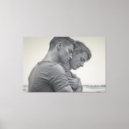 Liefdevolle Gay Couple - Houtskool Schets - Canvas Afdruk