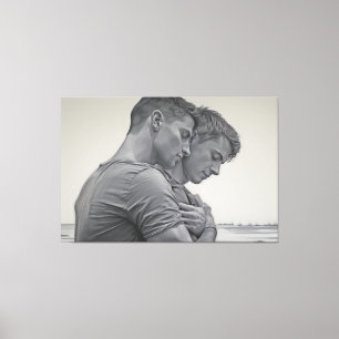Liefdevolle Gay Couple - Houtskool Schets - Canvas Afdruk