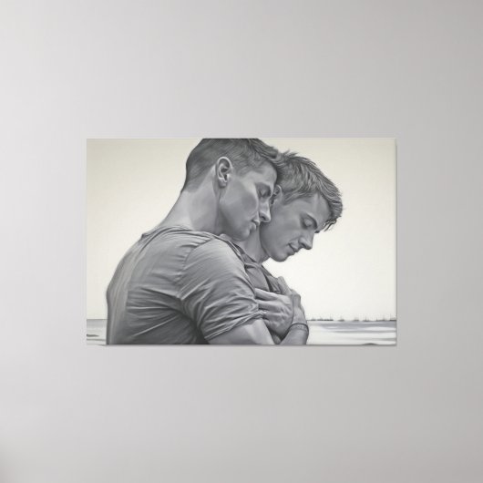 Liefdevolle Gay Couple - Houtskool Schets - Canvas Afdruk (Voorkant)