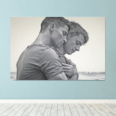 Liefdevolle Gay Couple - Houtskool Schets - Canvas Afdruk (Insitu (Houten vloer))