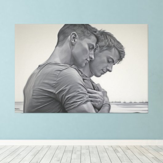 Liefdevolle Gay Couple - Houtskool Schets - Canvas Afdruk (Insitu (Houten vloer))