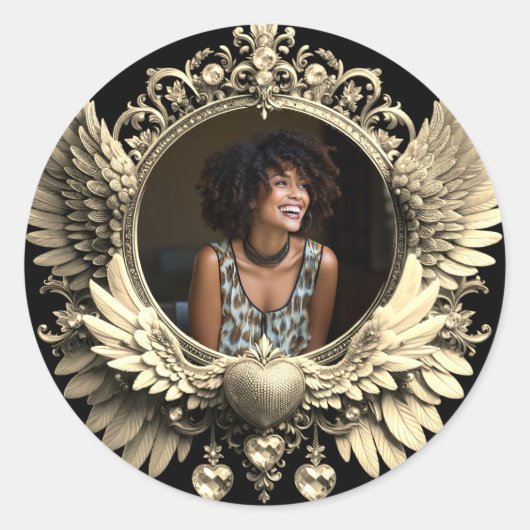 Liefdevolle Geheugen Foto Memorial Diamond Look Ronde Sticker (Voorkant)