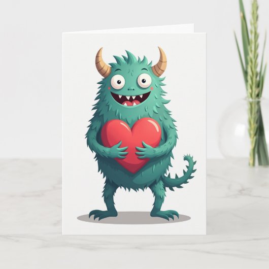 Liefdevolle Hartkaart met Cute Monster Kaart (Voorkant)
