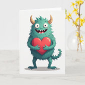 Liefdevolle Hartkaart met Cute Monster Kaart (Gele Bloem)