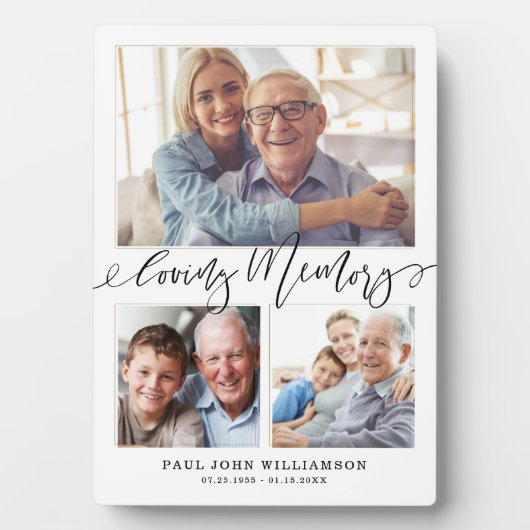 Liefdevolle Herinnering 3 Foto Collage Herdenkings Fotoplaat (voorkant)