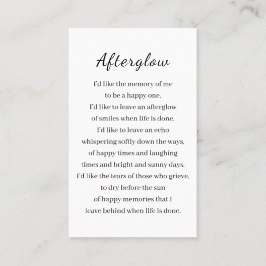 Liefdevolle herinnering Custom Photo Funeral Memor Visitekaartje (Achterkant)