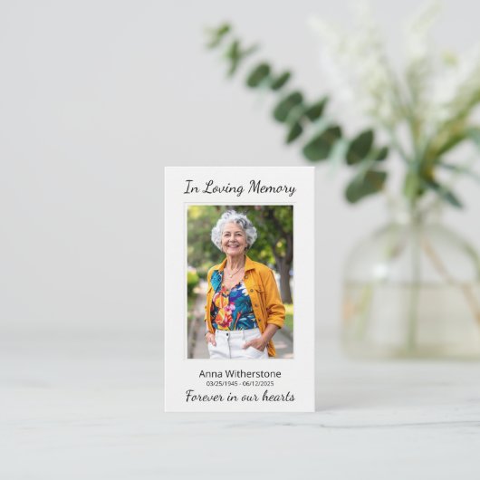 Liefdevolle herinnering Custom Photo Funeral Memor Visitekaartje (Staand voorkant)