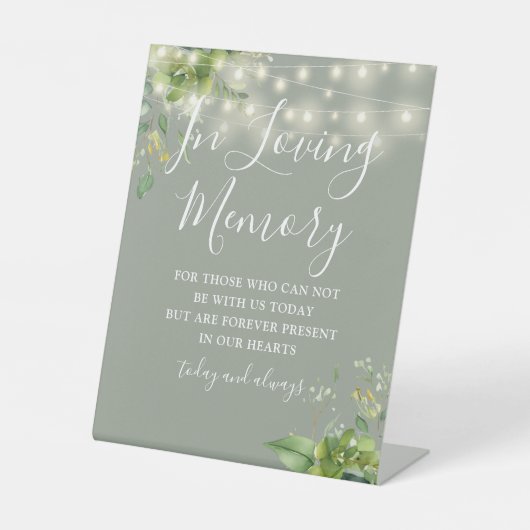 Liefdevolle herinnering Groen Lichten Sage Green W Reclamebord Met Voetstuk (Voorkant)