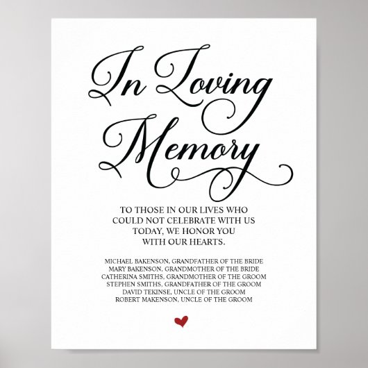 Liefdevolle Herinnering In Onze Hart Herdenkingsta Poster (Voorkant)