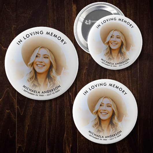 Liefdevolle Herinnering Modern Gedenkteken Aangepa Ronde Button 7,6 Cm